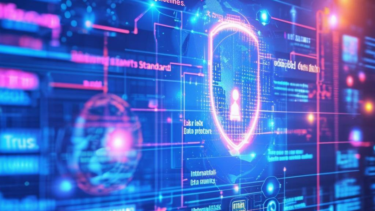 image focusing on compliance with international security risk management guidelines that reflects global standards, trust, and data protection and how