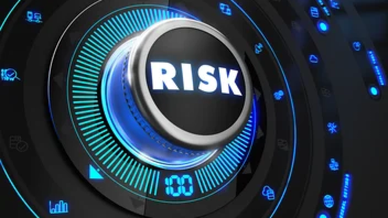 Risk Controller on Black Control Console with Blue Backlight. Improvement, regulation, control or management concept.