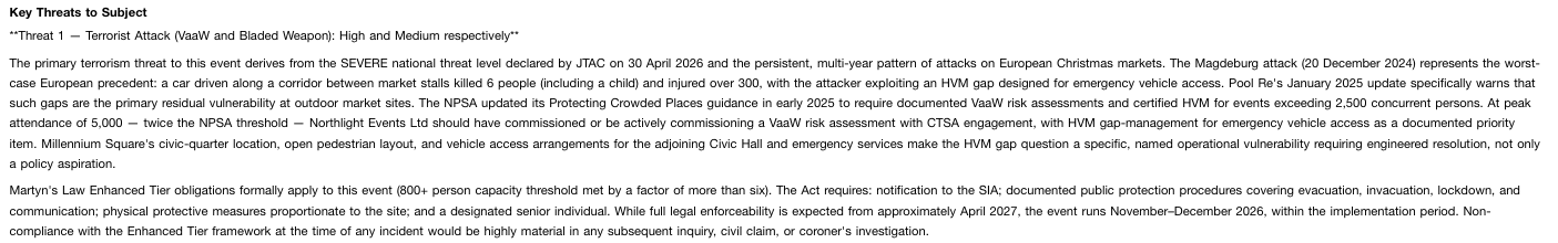 Draft Martyn's Law finding in the narrative, before analyst verification